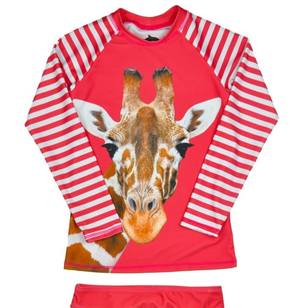 Giraffe Print Striped Rash Guard Set